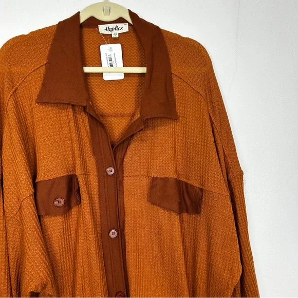 Haptics NWT Burnt Orange Waffle Knit Shacket H19 - Picture 4 of 6